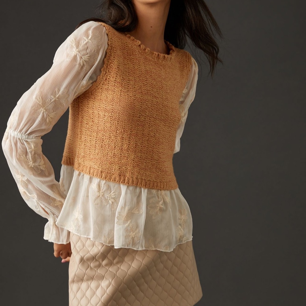 Anthropologie Elegant Tan Layered Women's Top